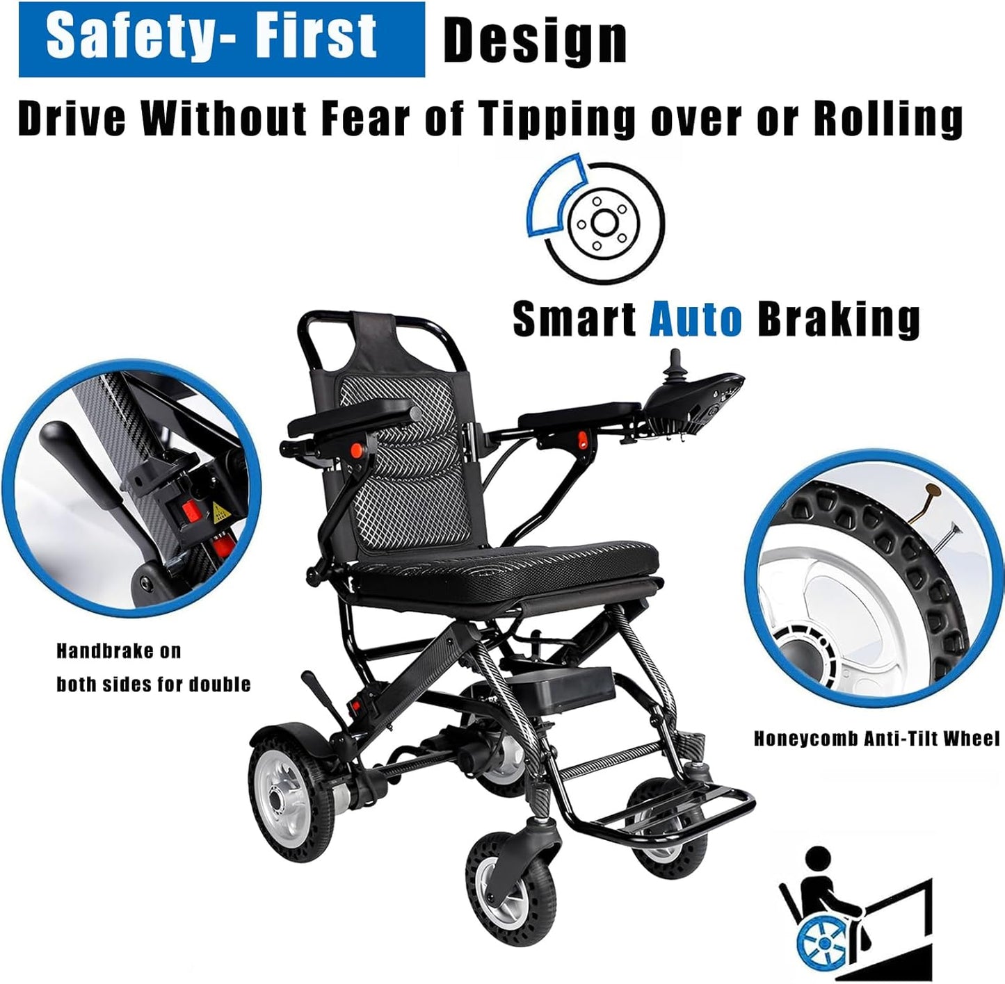 BNIB-Lightweight Foldable Electric Wheelchairs for Adults, Intelligent Power Wheelchairs Motorized