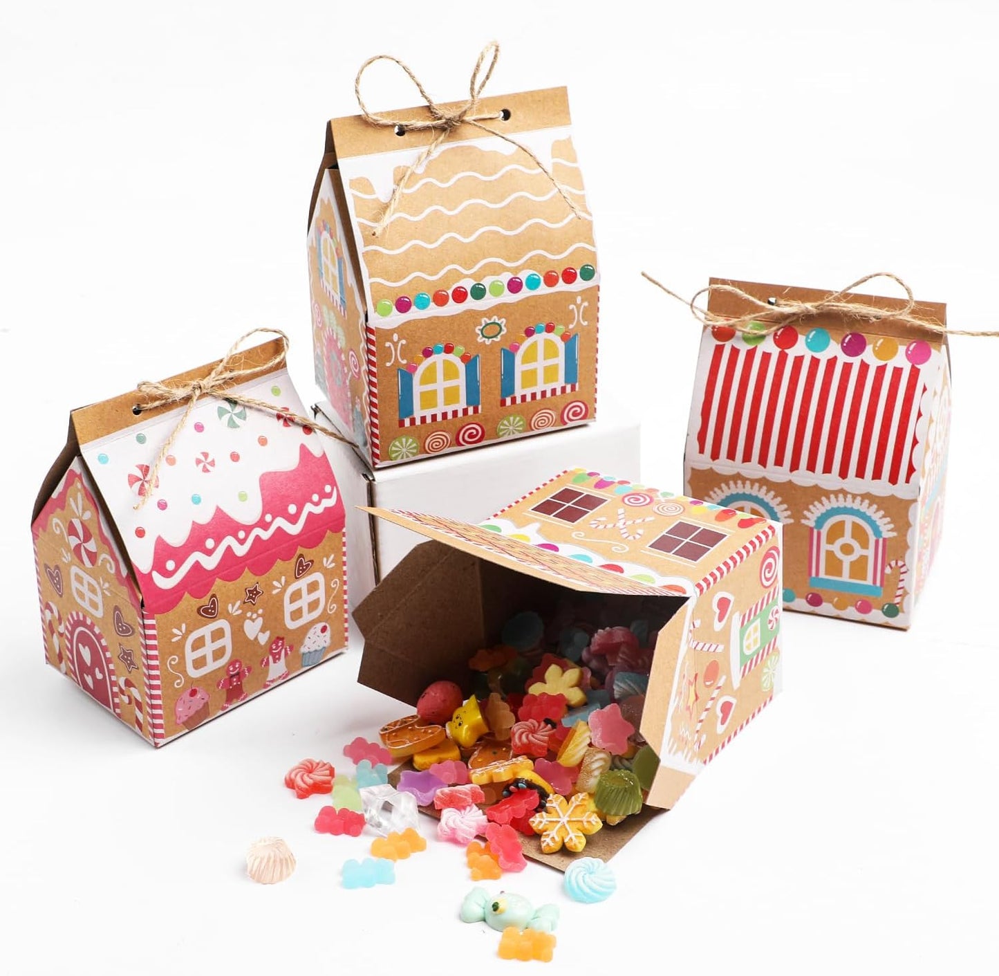BNIB-SULOLI 24 Pcs Christmas Kraft Paper Gift Boxes, Xmas Candy House Style Goodies Treat Bags,-$5