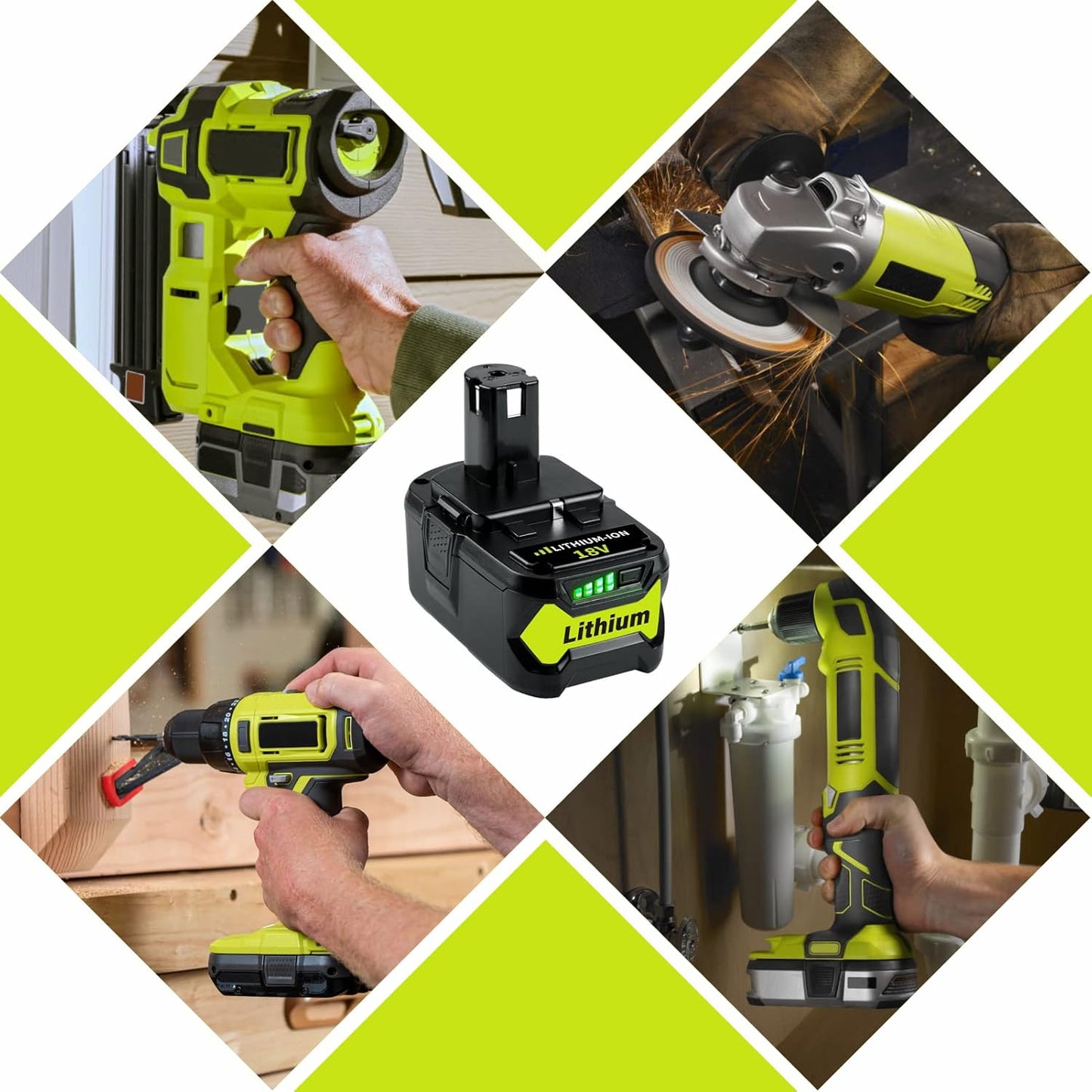 BNIB-6.0Ah 18V Replacement Battery for Ryobi 18V Lithium Battery P102 P103 P105 P107 P108 P109 Ryobi,-