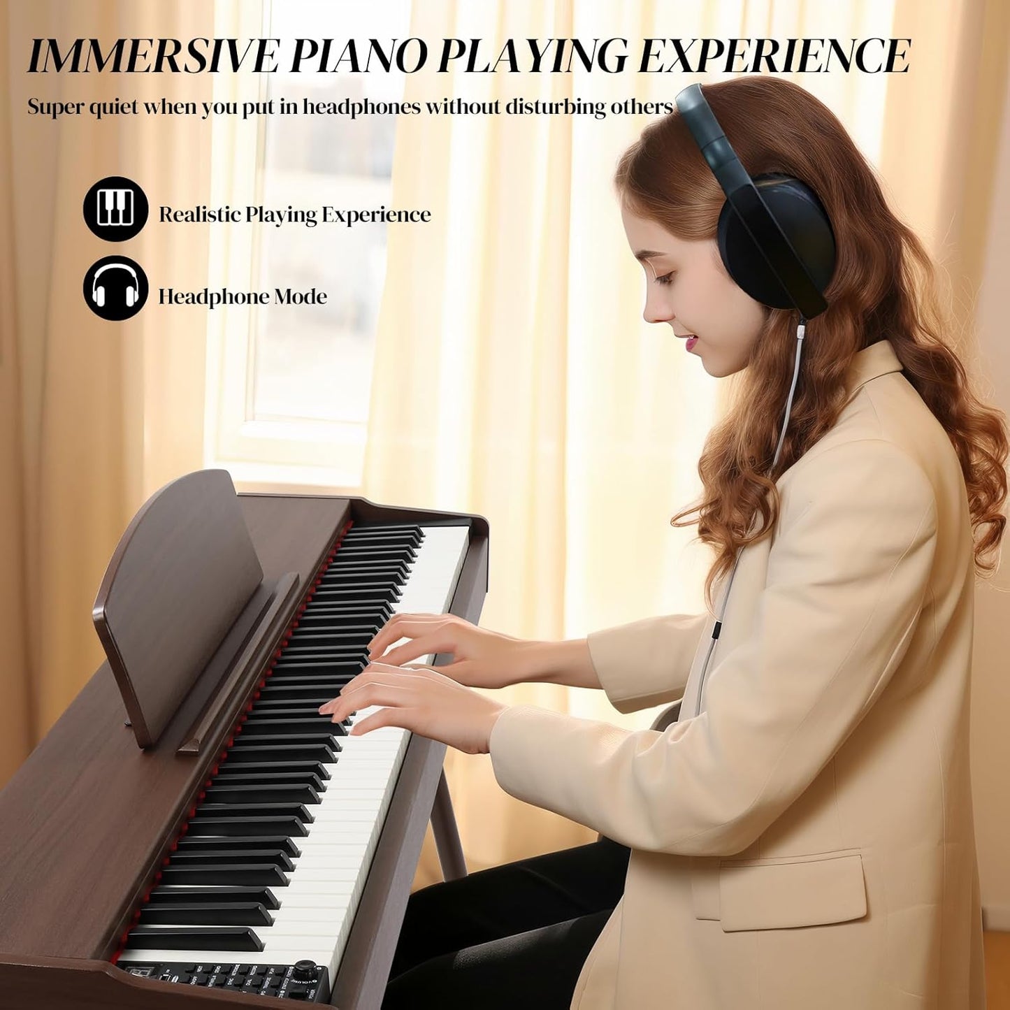 Brand New Ktaxon 88-Key Weighted Digital Piano with 3-Pedal Unit & MIDI – Brown,-$100