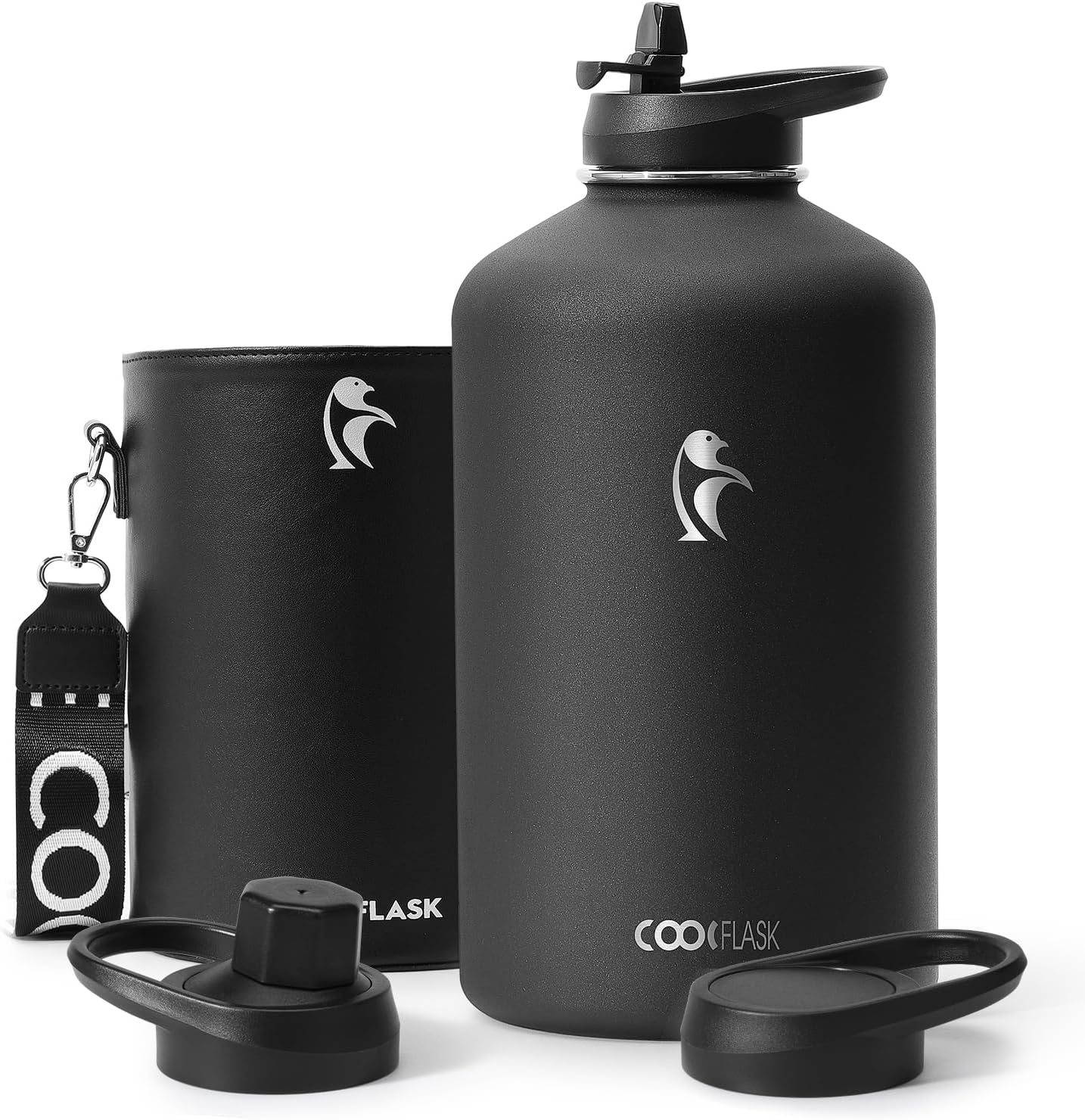 BNIB-Coolflask 128 oz Water Bottle Insulated with PU Leather Sleeve, Gallon Water Bottle Color Contrast,