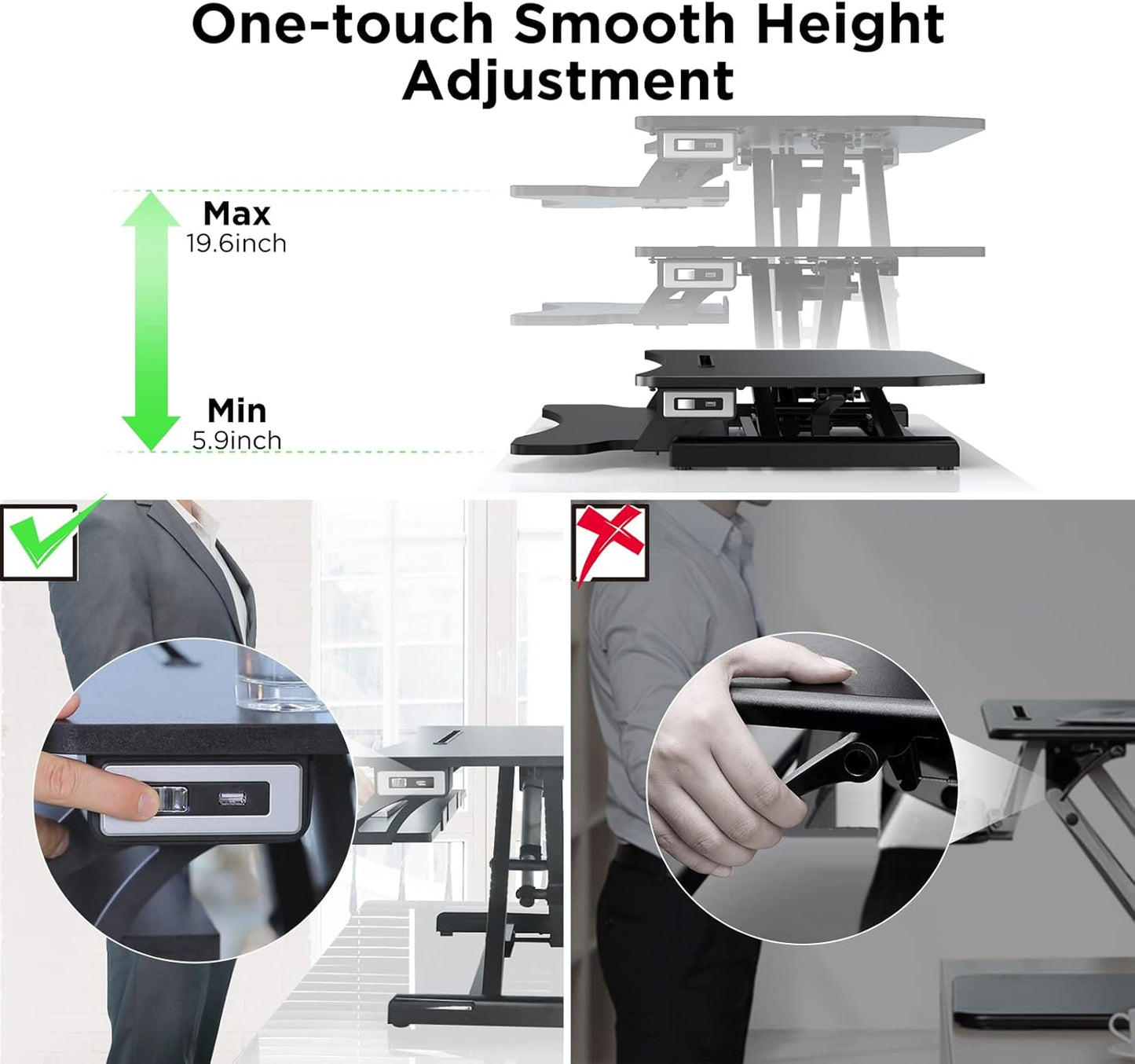 BNIB -Standing Desk Converter, 33.5 inch Height Adjustable Standing Desk Converter W/Monitor Riser and USB Port