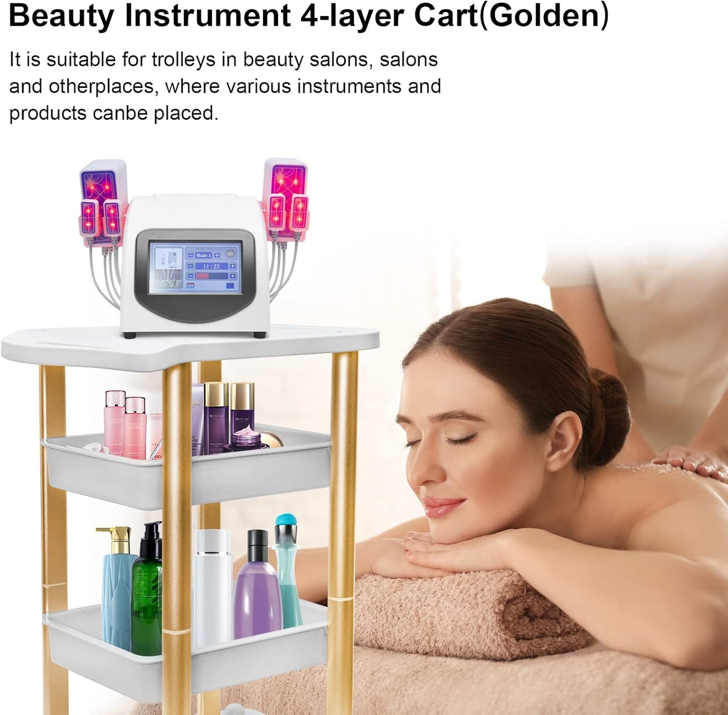 BNIB-Beauty Salon Furniture Trolley Spa Styling Pedestal Rolling Cart Two Shelf Abs Aluminum Elitzia ETTRO5