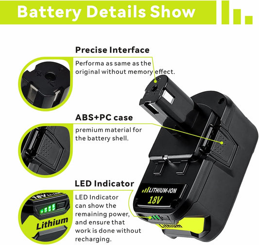 BNIB-6.0Ah 18V Replacement Battery for Ryobi 18V Lithium Battery P102 P103 P105 P107 P108 P109 Ryobi,-
