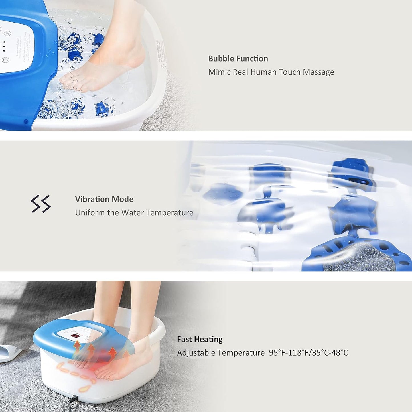 BNIB-Foot Spa Bath Massager with Fast Heating,Pumice Stone, and 16 Removable Massage Rollers,