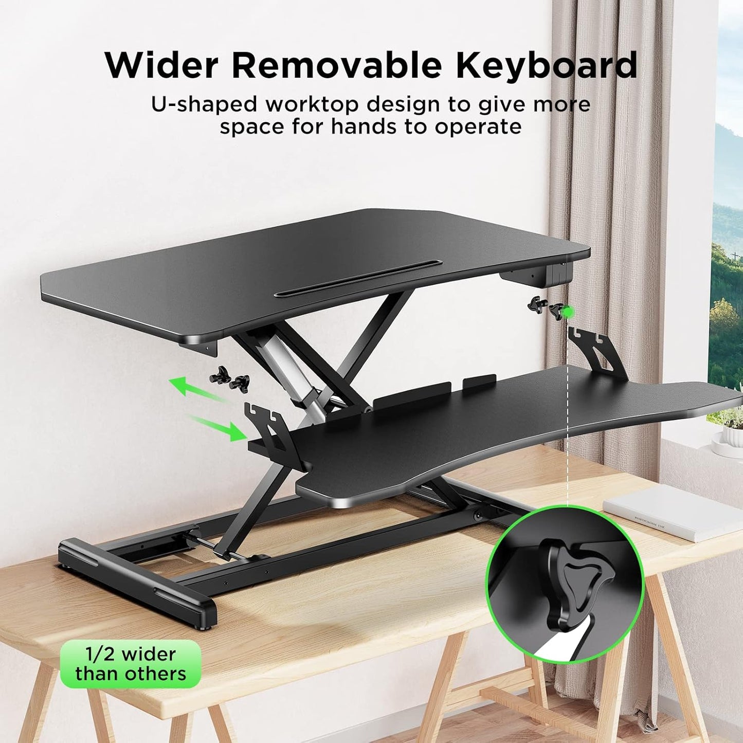 BNIB -Standing Desk Converter, 33.5 inch Height Adjustable Standing Desk Converter W/Monitor Riser and USB Port