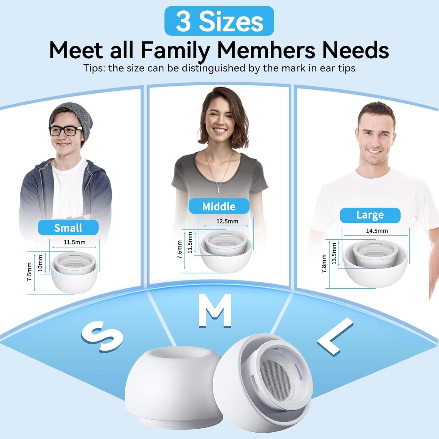 BNIB-Replacement Ear Tips Compatible with AirPods Pro 2nd/1st Noise Reduction Hole,3 Sizes (S/M/L)