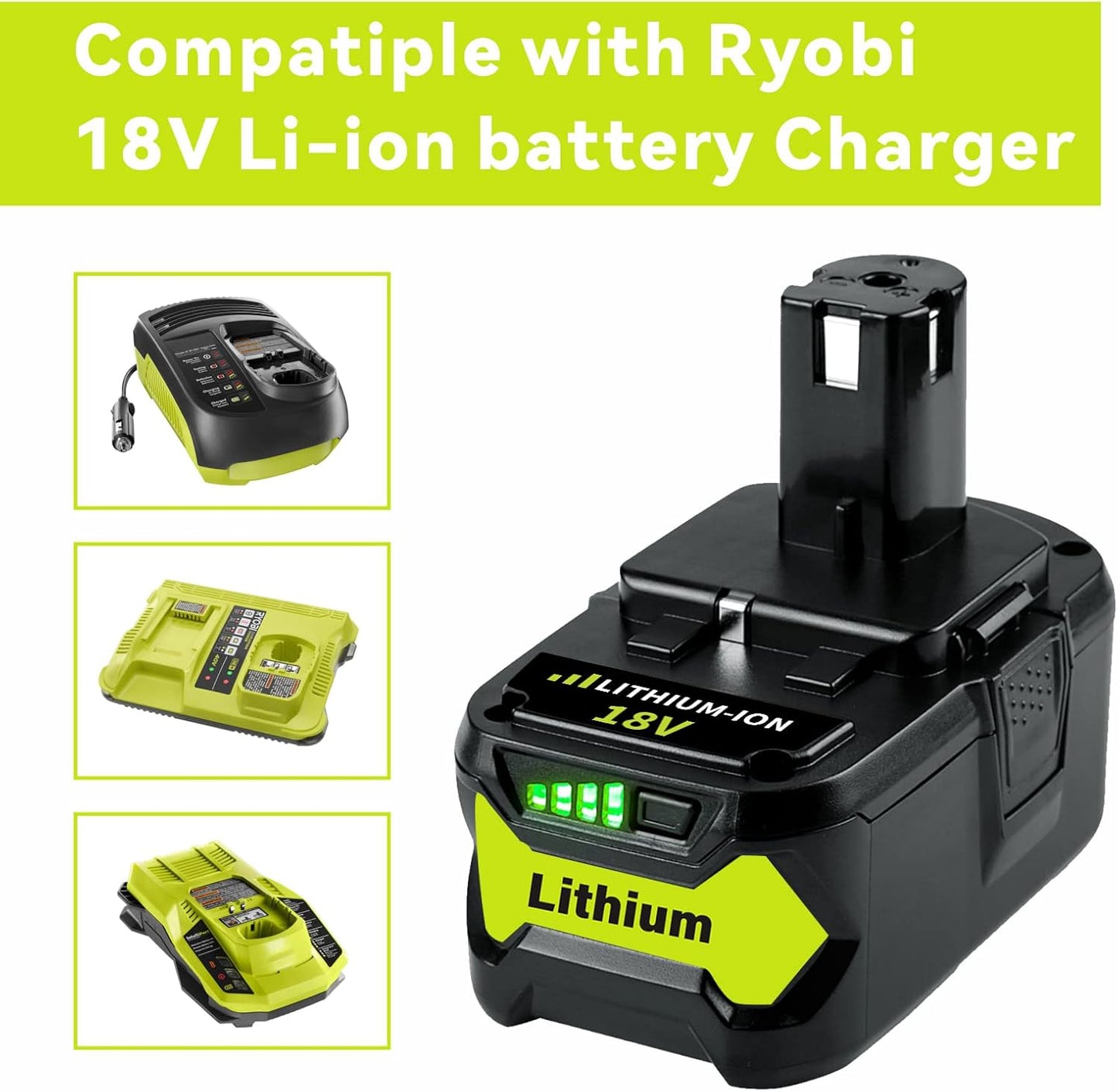 BNIB-6.0Ah 18V Replacement Battery for Ryobi 18V Lithium Battery P102 P103 P105 P107 P108 P109 Ryobi,-