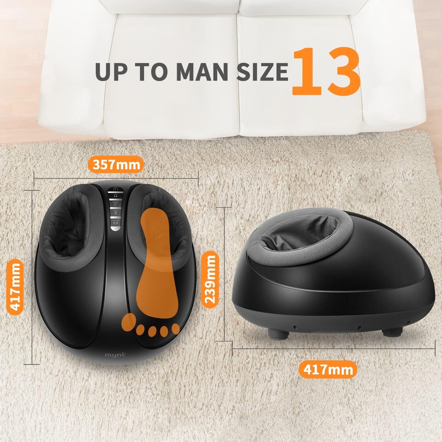 BNIB-Mynt Foot Massager Machine w/Heat and Deep-Kneading,Compression,Shiatsu,Fits up to Men Size 13