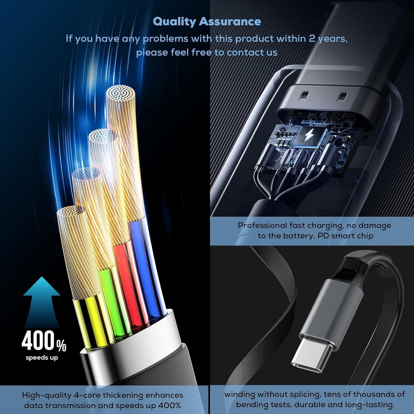 BNIB-2 Pack 3 in 1 Multi USB Retractable Charger Cable,3A Multiple Charging Cord Adapter