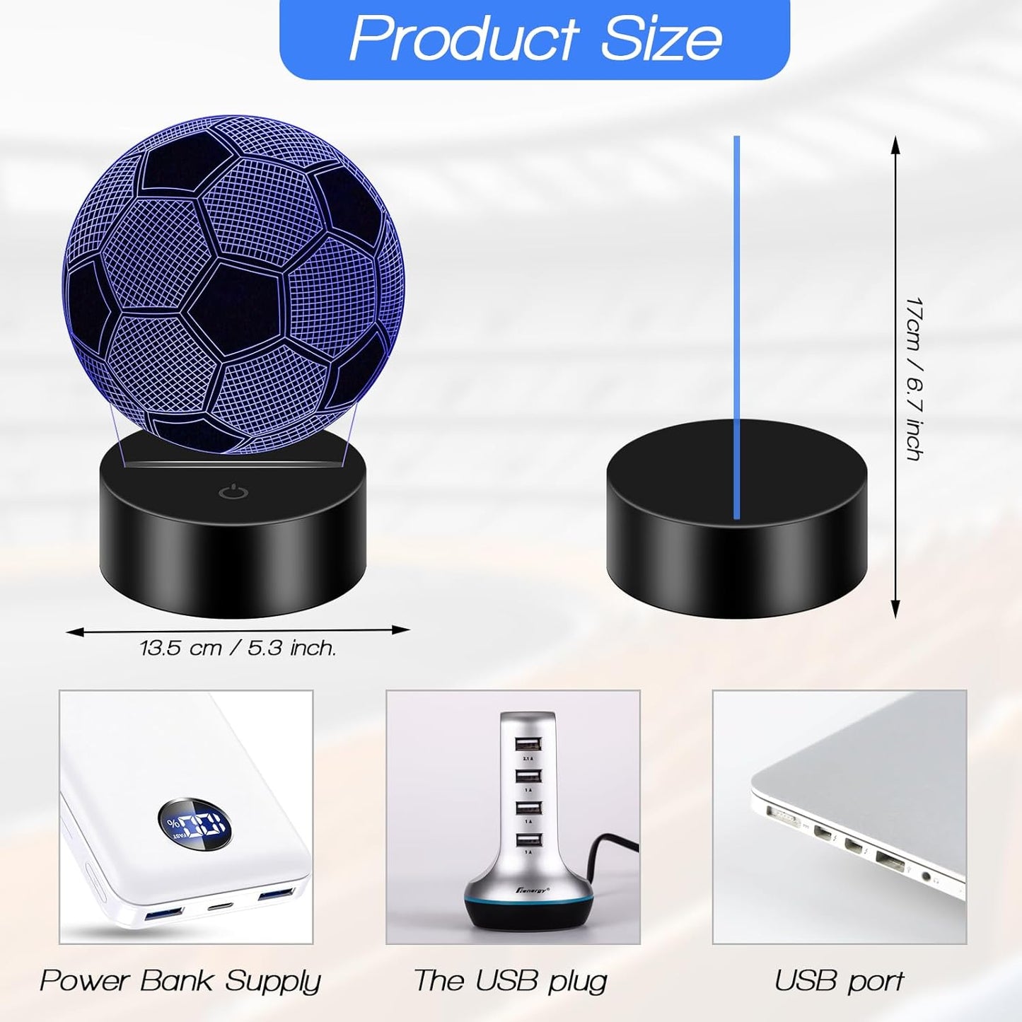 BNIB-Soccer Night Light for Kids, 3D Illusion Lamp with Remote Control with 16 Color Changing