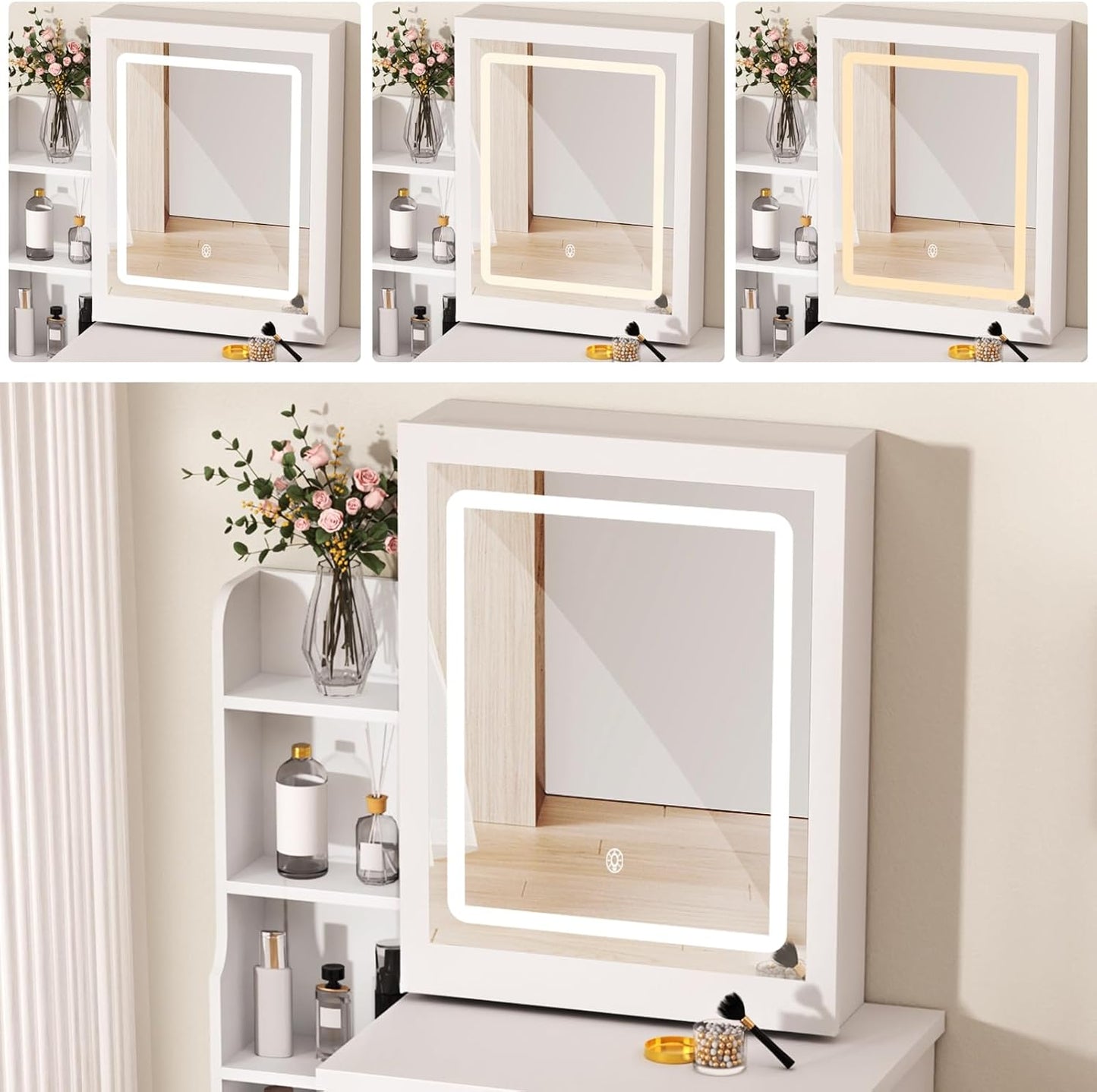 BNIB-Frogued Vanity Desk with LED Lighted Round Mirror, 3 Lighting Modes Makeup Table,-$100