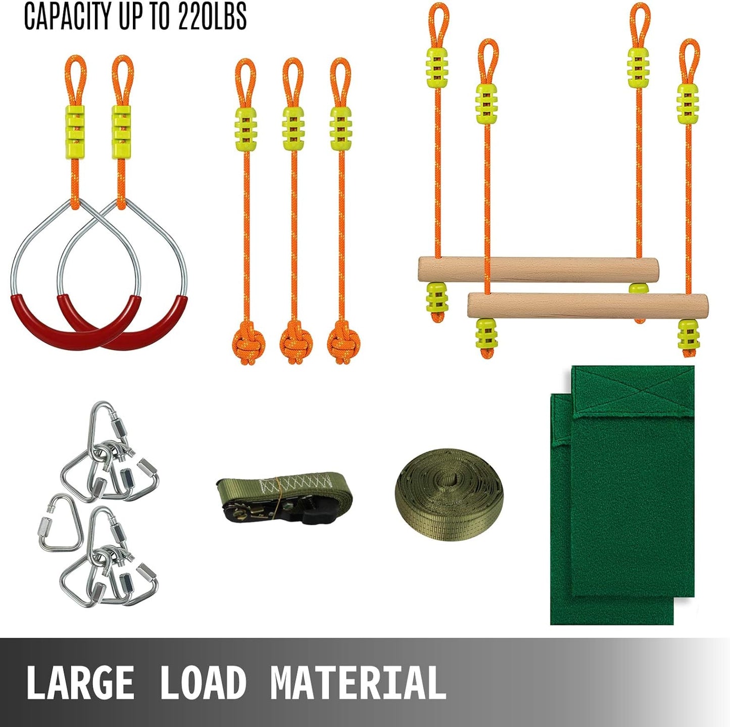 BNIB-Happybuy Ninja Warrior Obstacle Course for Kids, 45ft Ninja Line Slackline with Gym Rings,-$60