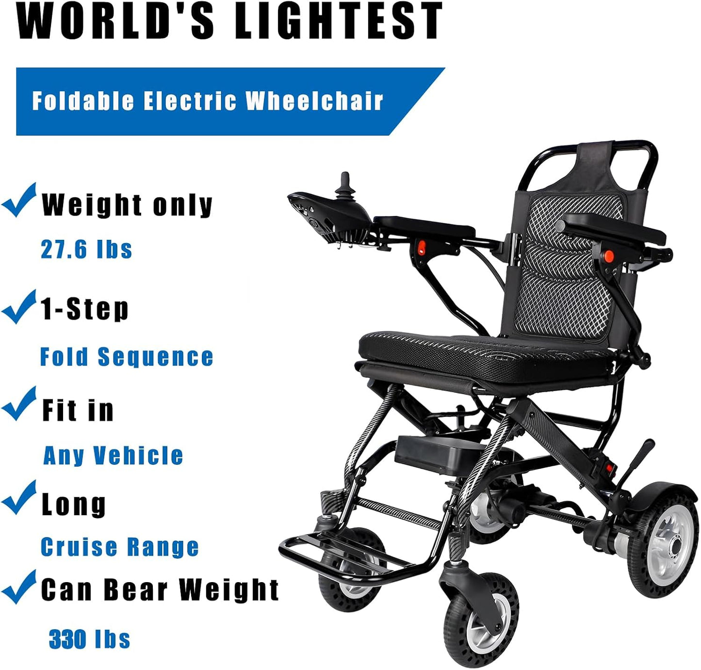 BNIB-Lightweight Foldable Electric Wheelchairs for Adults, Intelligent Power Wheelchairs Motorized