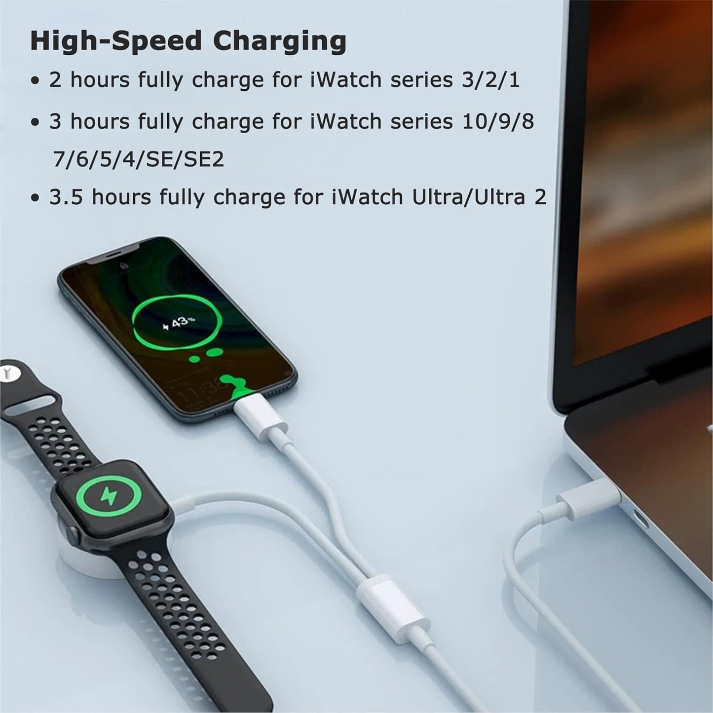 BNIB-2-in-1 USB C Cable Charger Compatible with Apple Watch iPhone,Pad Pro (3.9FT)