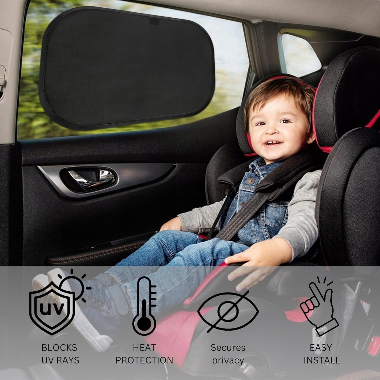 BNIB -Car Window Shades for Baby 19”x 12”(4 Pack) Cling, Blocks 99.98% UVR, Sun Shade Blocker