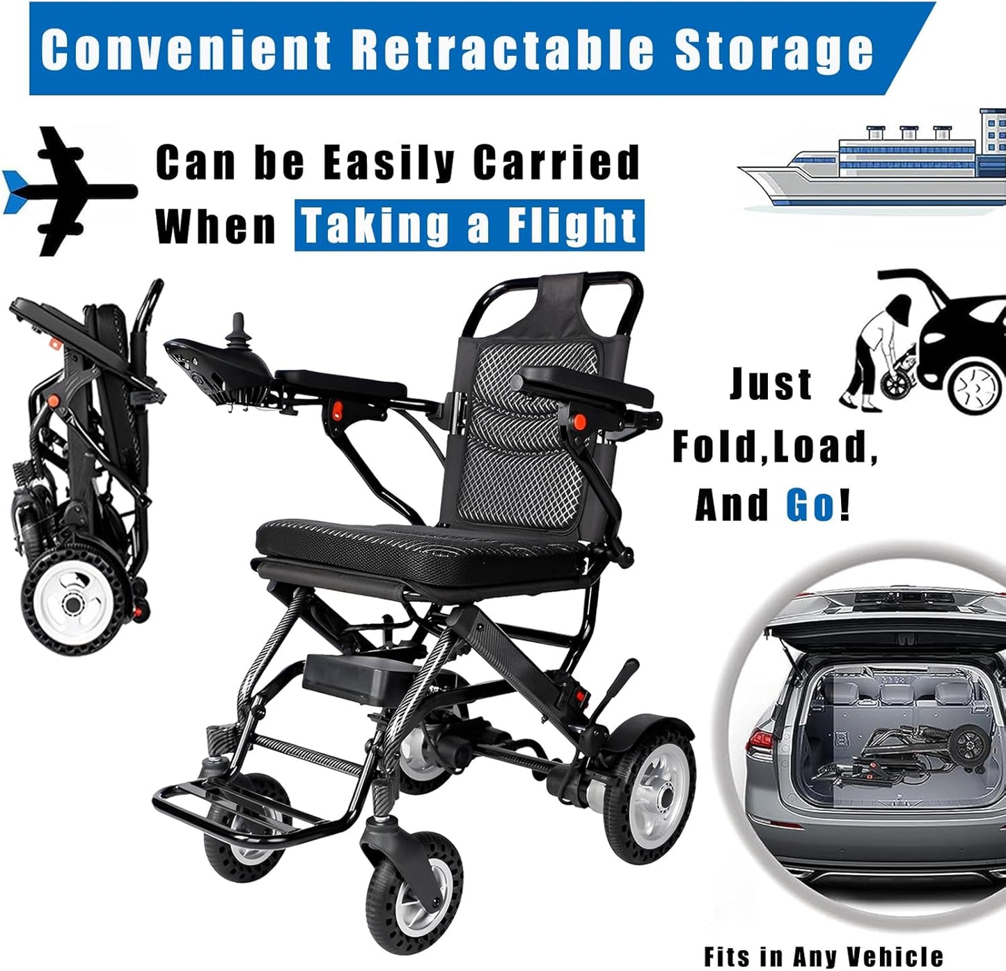 BNIB-Lightweight Foldable Electric Wheelchairs for Adults, Intelligent Power Wheelchairs Motorized