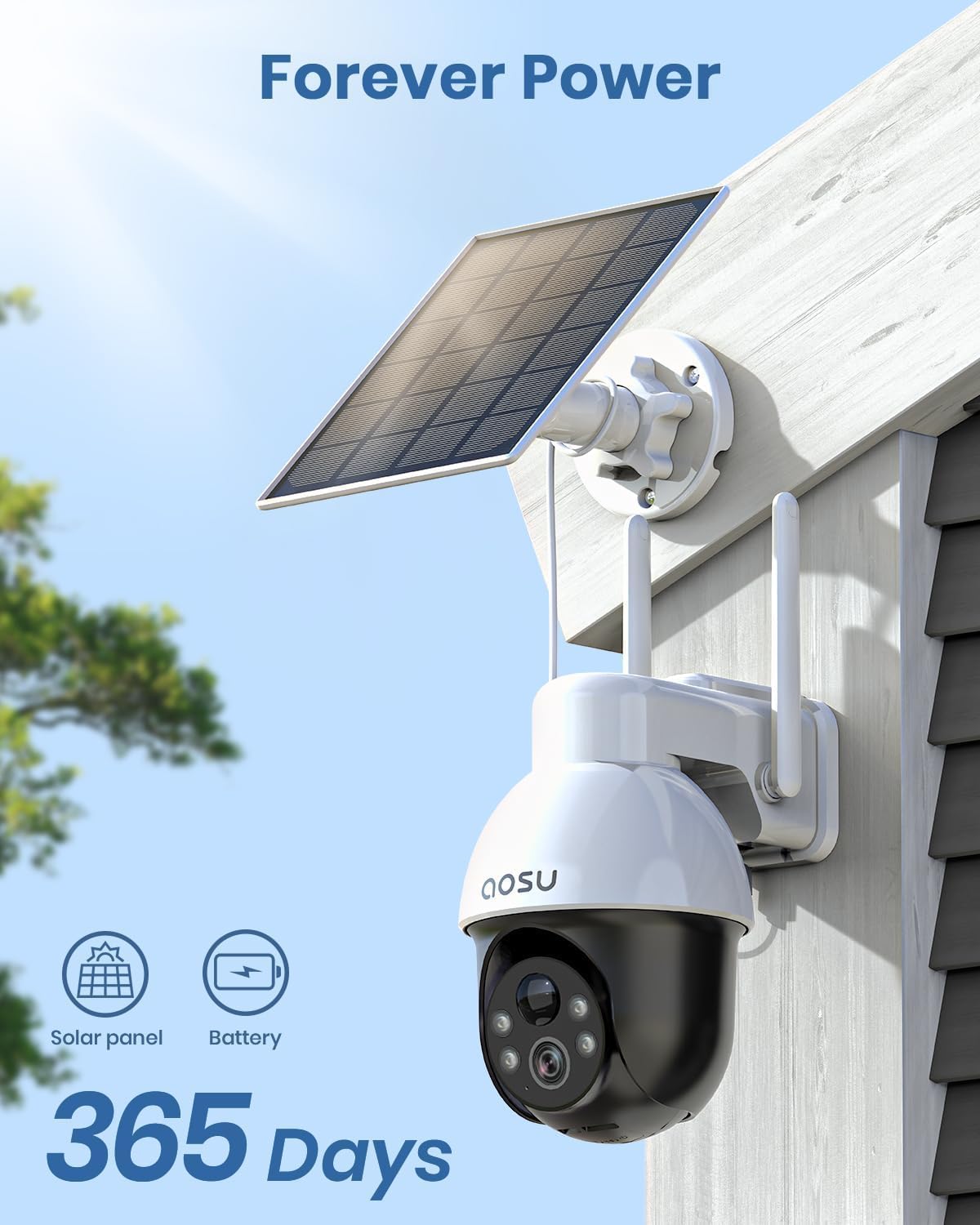 BNIB-AOSU Solar Security Camera Wireless Outdoor, 3K/5MP WiFi Camera Surveillance Exterieur