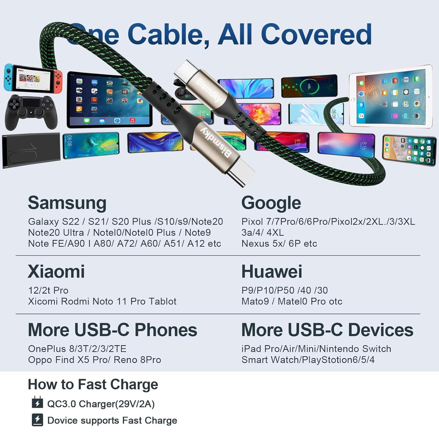 BNIB-2Pack 4FT Multi Charging Cable ,USB C Splitter Cable,4 in 1 Fast Charging QC3.0 Nylon Braided,-$10