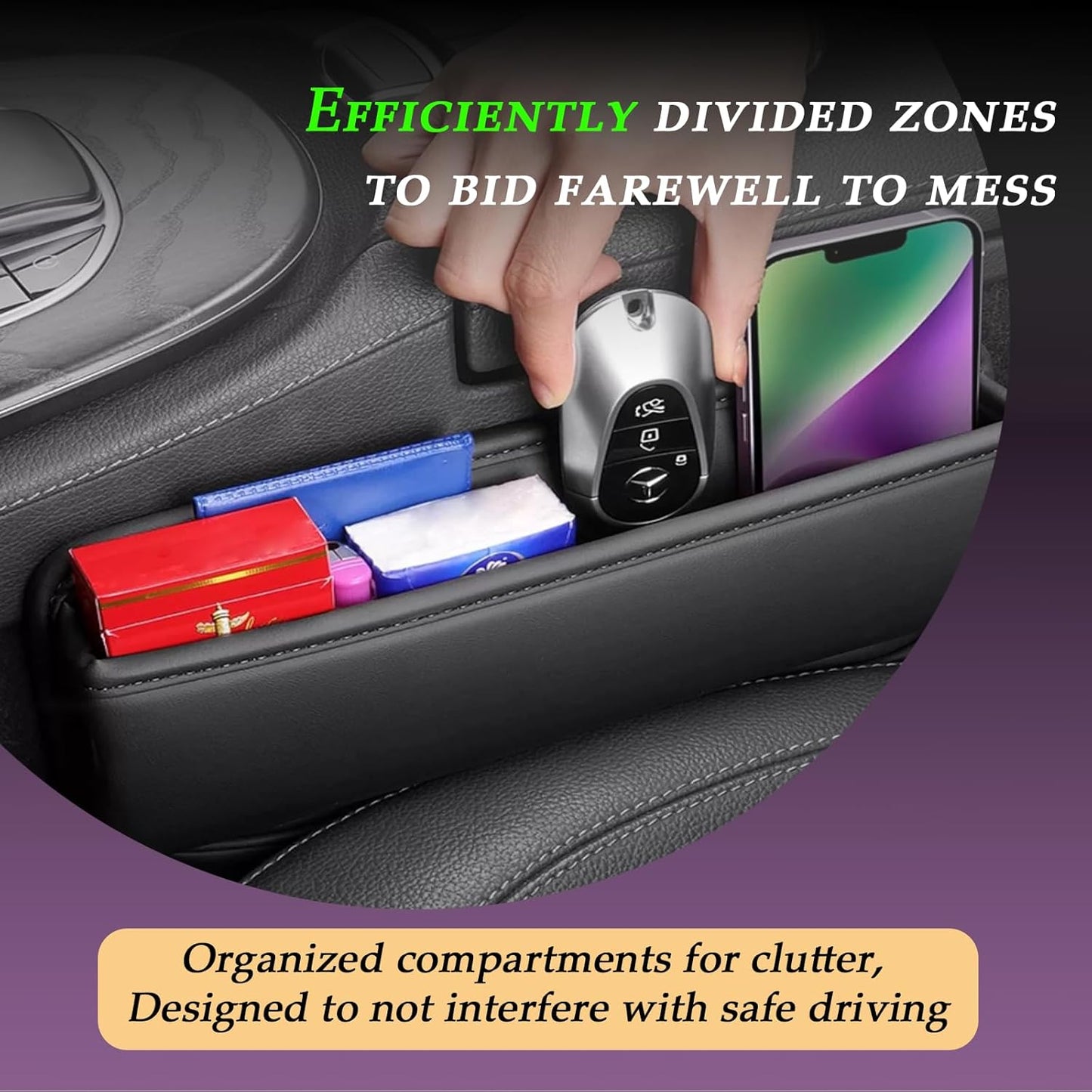 BNIB -Car Seat Gap Filler, Leather Car Seat Gap Organizer,Front Car Seat Storage Box,(Black/2 Pack)