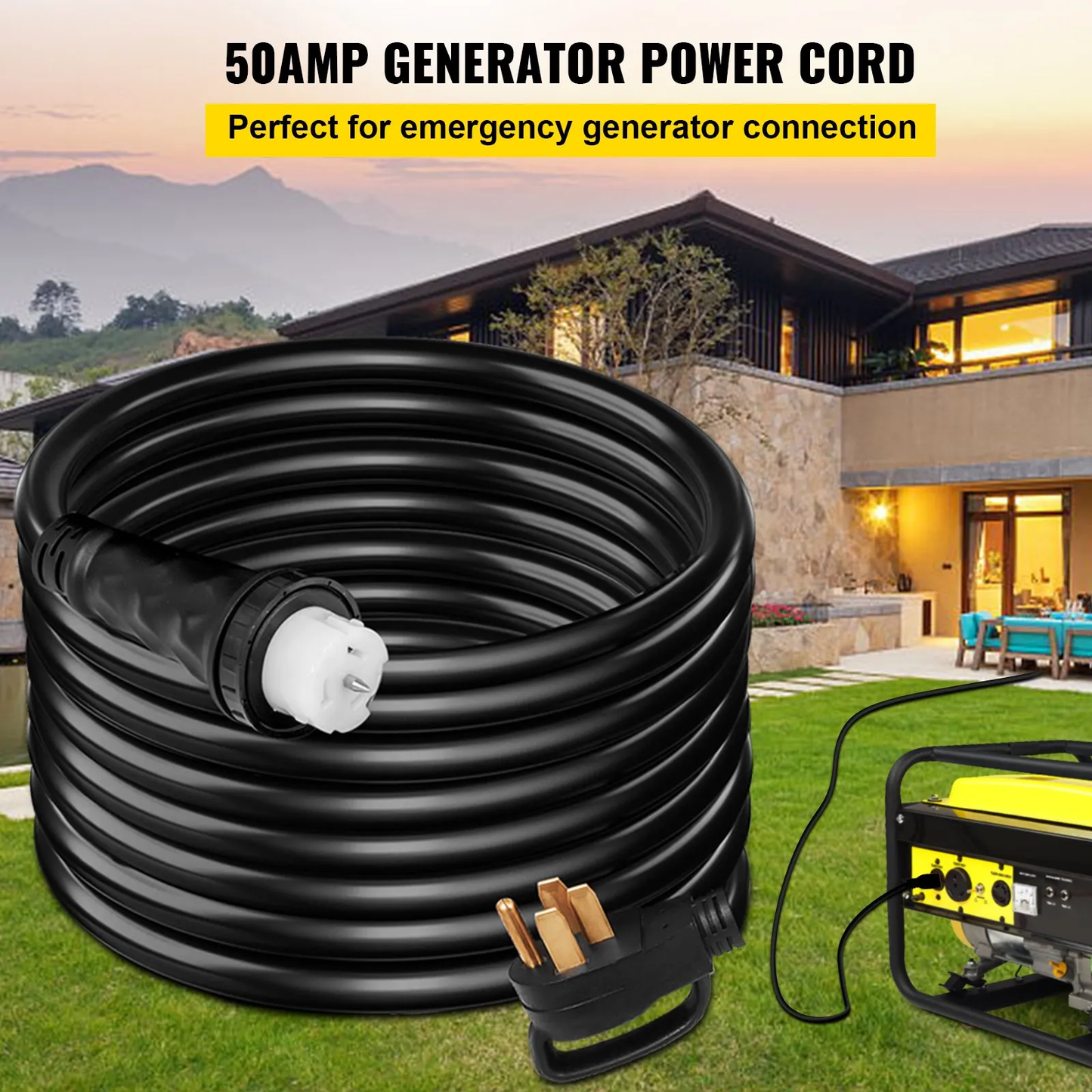 VEVOR 20 FT 50 Amp Generator Cord, STW 6/3 + 8/1 AWG Heavy Duty Extension Cord NEMA 14-50P & SS2-50R,-$90