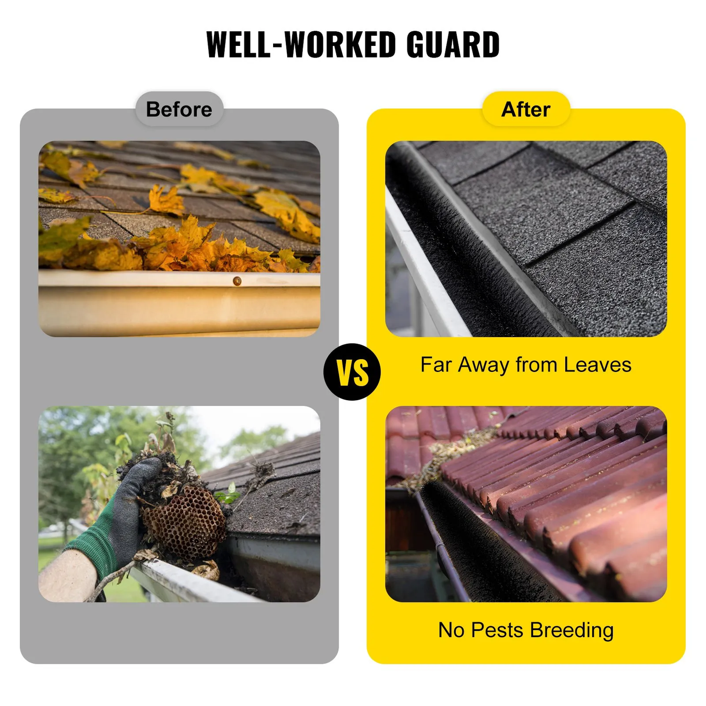 VEVOR Gutter Guard Brush With 30 FT Length Bristle, 4.33"(Dia) Fit for 5 Inches Gutter,-$40