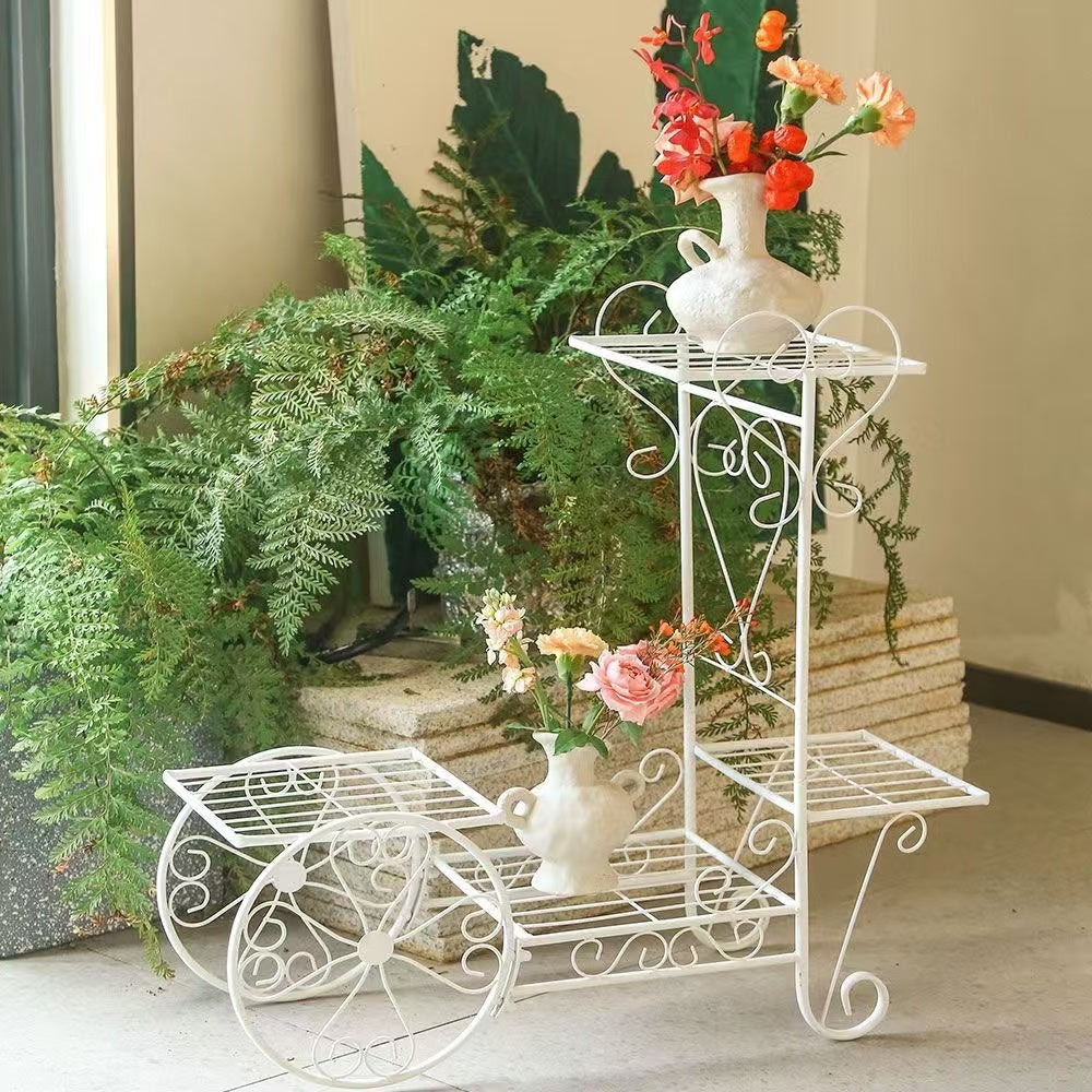 BNIB-European Style Flower Stand, Indoor/Outdoor Modern Decorative Plant Stand for Multiple Pots, (White)