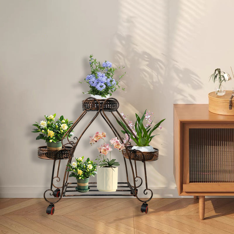 Brand New Red Copper Flower Stand w/Rolling Casters, Multi-Tiered Round Planter Rack, Indoor & Patio Display