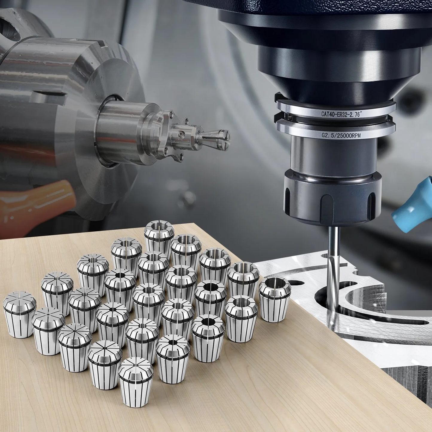 VEVOR 25 pcs ER32 Collet Set, 1/16''-13/16'', ER32 Spring Collet Chuck Set, 0.0006"/15μm TIR Lathe Chuck