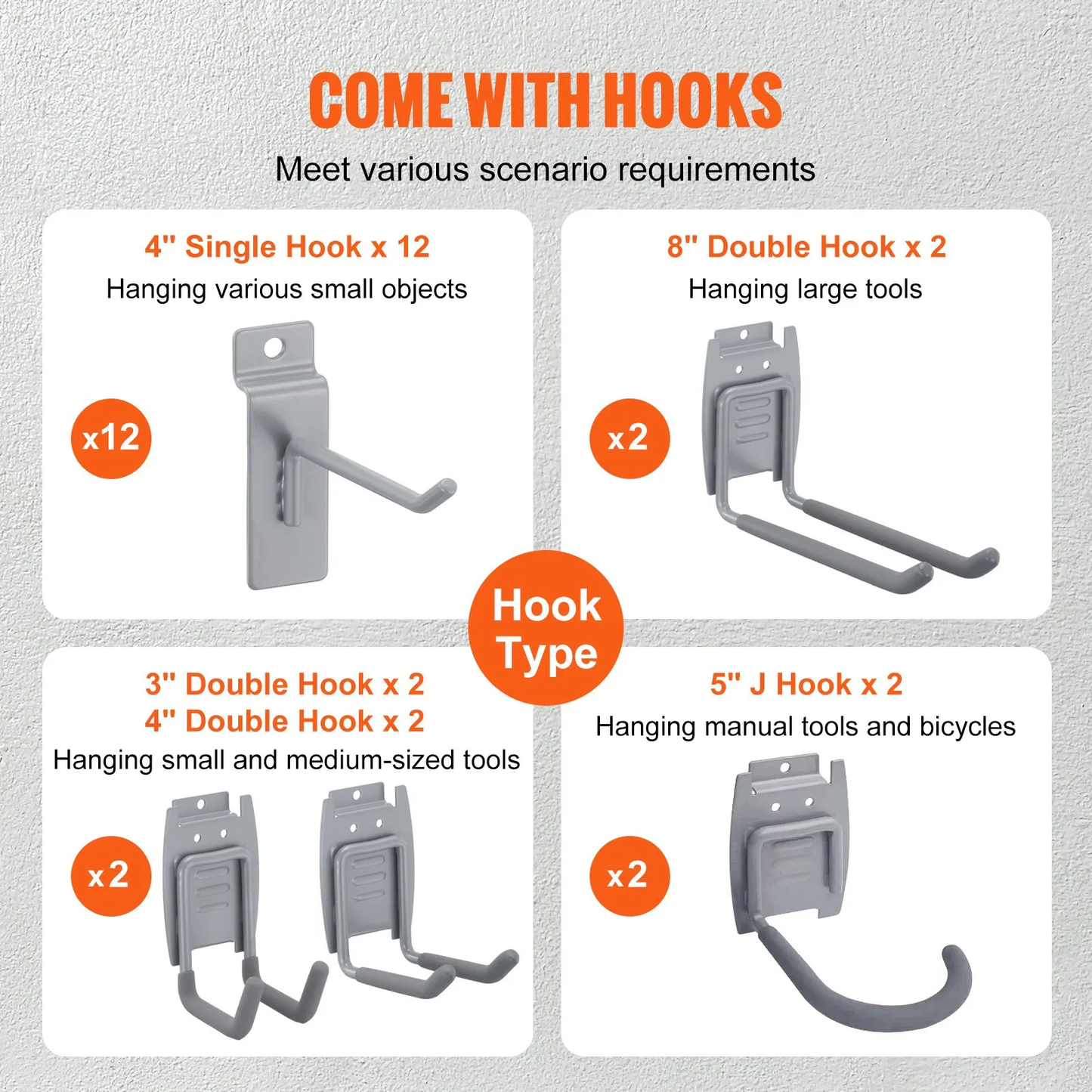 VEVOR Slatwall Panels with Hooks, 4 ft x 1 ft Gray Garage Wall Panels 12"H x 48"L (Set of 8 Panels)