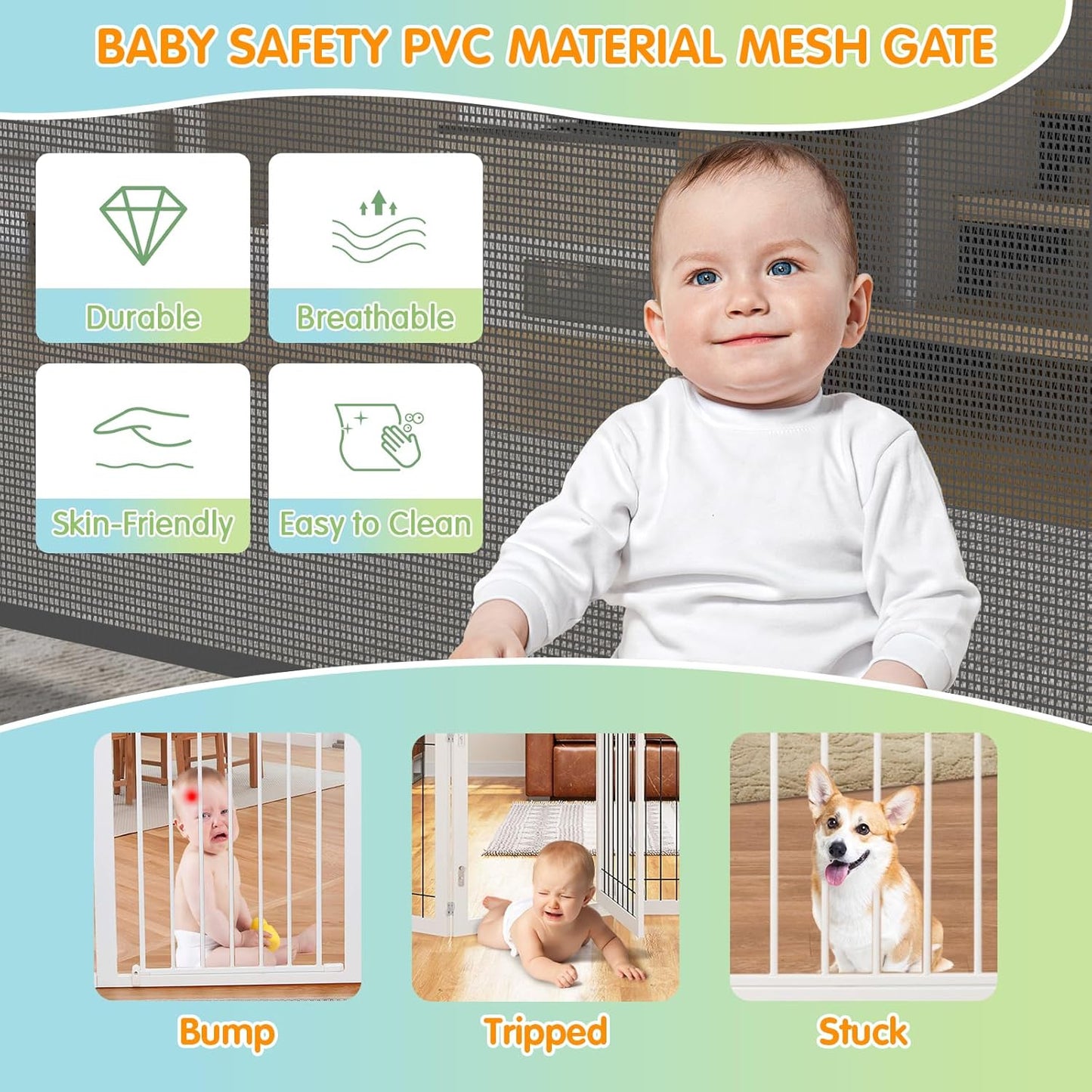 BNIB-200" Retractable Baby Gate Extra Wide, 34" Tall Mesh Baby Gate, Retractable Safety Gate,-$70