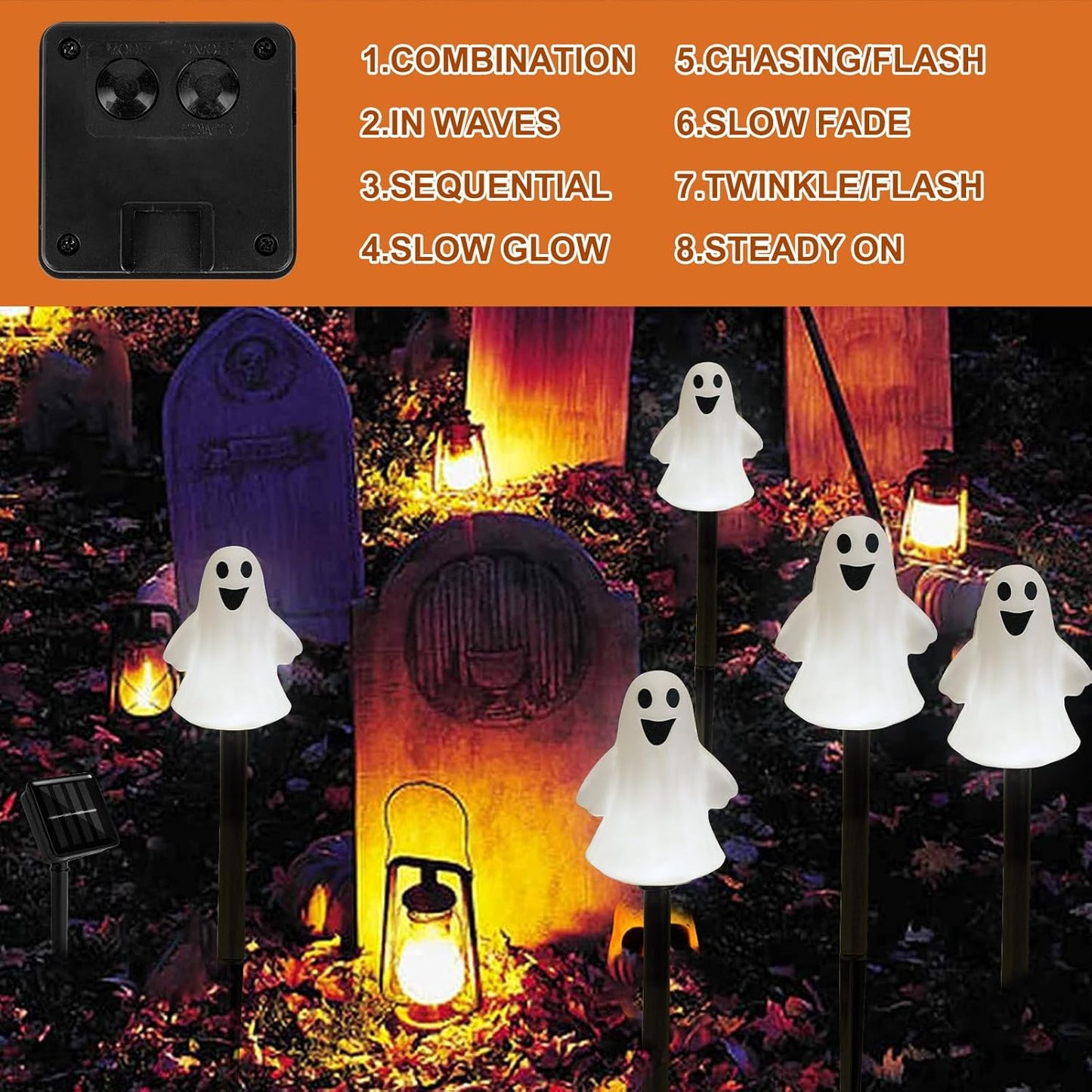 BNIB-Solar Halloween Ghost Pathway Lights Decorations, Halloween Ghost Stake Lights Set of 5