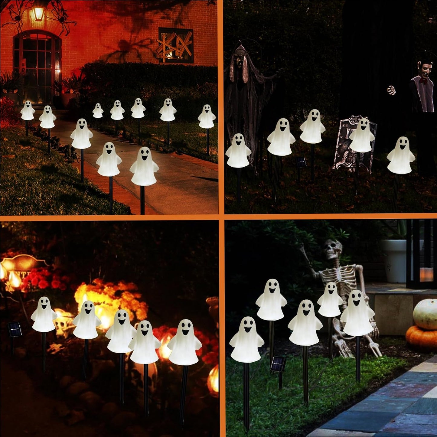 BNIB-Solar Halloween Ghost Pathway Lights Decorations, Halloween Ghost Stake Lights Set of 5
