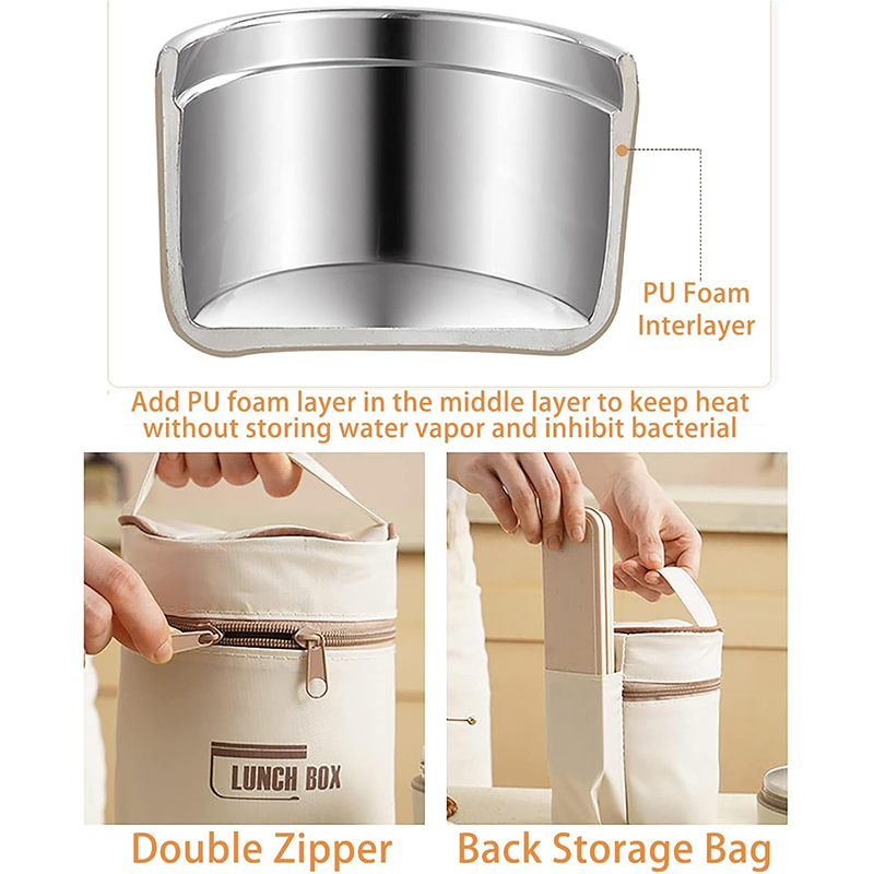 BNIB-Portable Insulated Lunch Container Set,Stackable 304 Stainless Steel Food Thermal Bento Box, (2Tier)