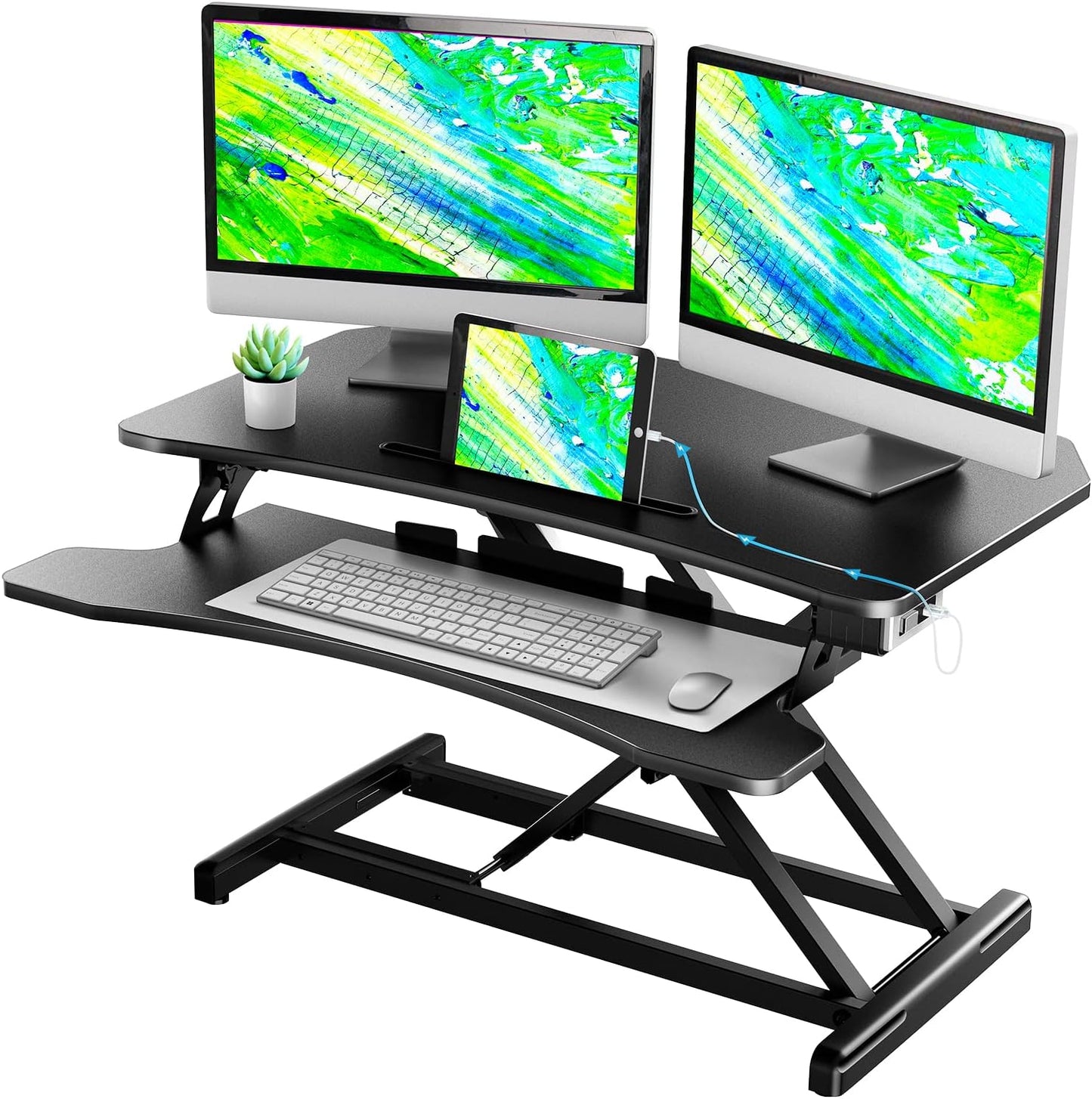 BNIB -Standing Desk Converter, 33.5 inch Height Adjustable Standing Desk Converter W/Monitor Riser and USB Port