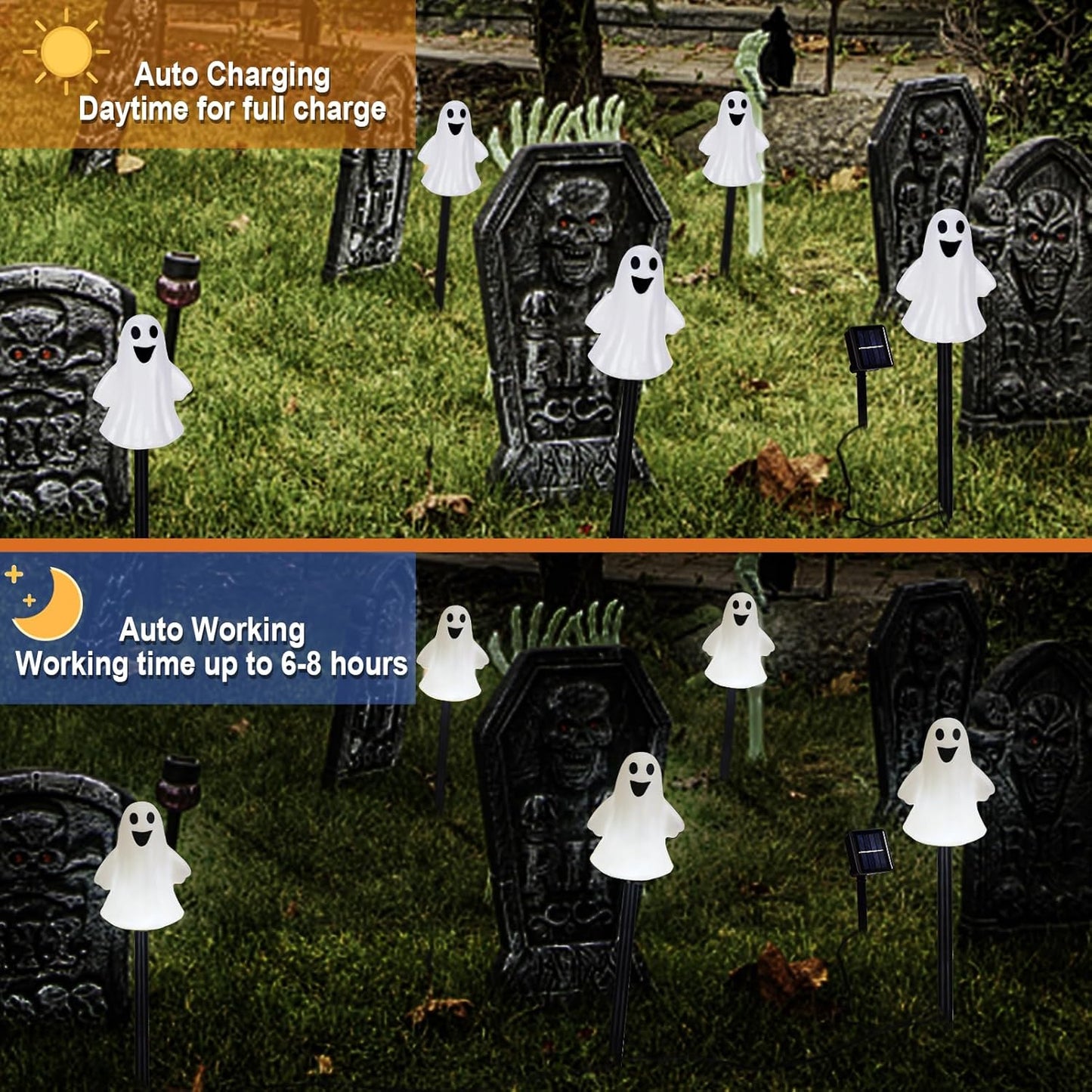 BNIB-Solar Halloween Ghost Pathway Lights Decorations, Halloween Ghost Stake Lights Set of 5