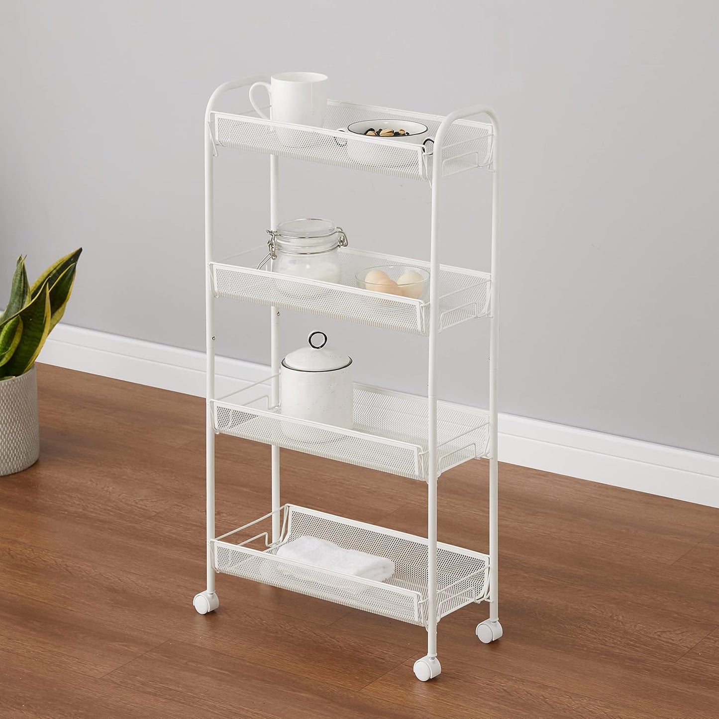 BNIB-Amazon Basics 4-Tier Metal Storage Trolley - White, -$35