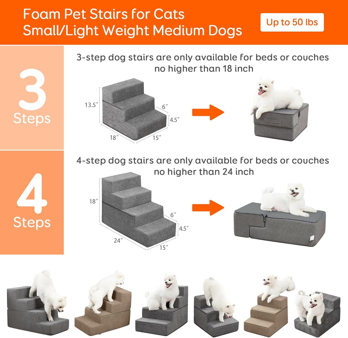 BNIB-Dog Stairs & Steps for Small Dogs Cats,Shock Absorbing Foam with High-Strength Boards,4-Step