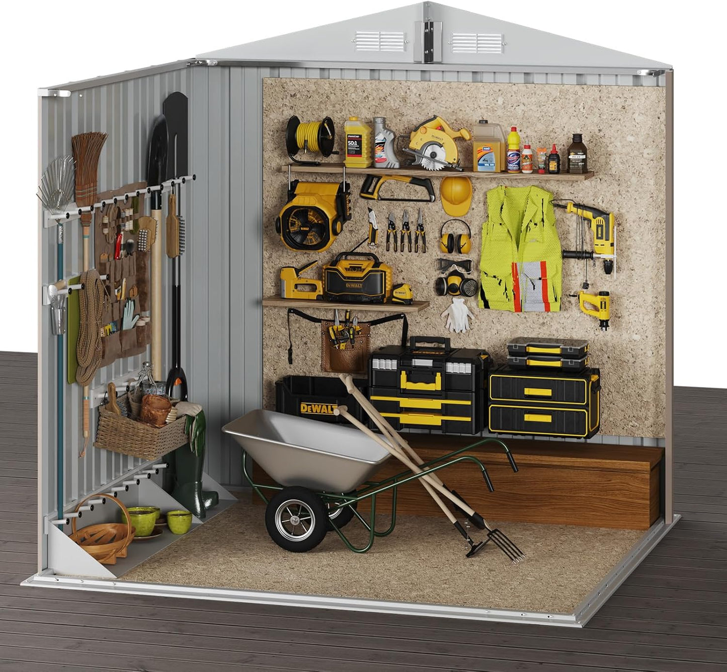 BNIB-6.2 x 4 ft Outdoor Storage Shed, Metal Garden Tool Shed with Lockable Door (Brown)