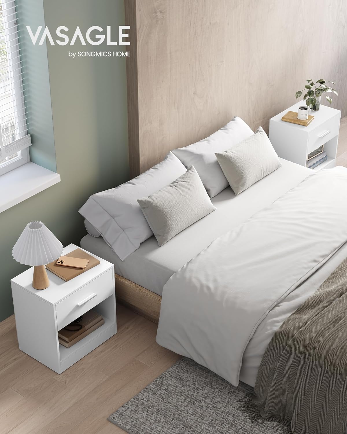 Brand New Assemble Nightstands, Set of 2, Side Tables with Drawer and Shelf, Bedside Tables, ,-$80