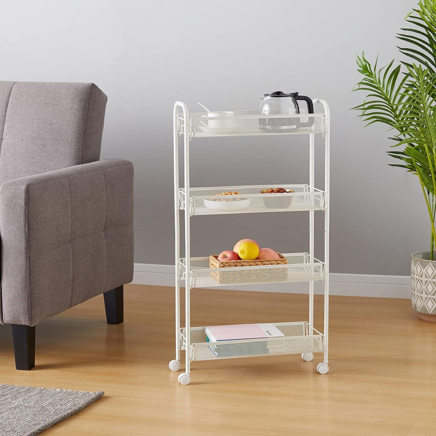 BNIB-Amazon Basics 4-Tier Metal Storage Trolley - White, -$35
