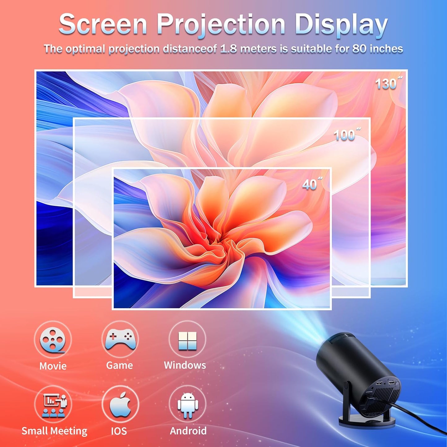 BNIB -Mini Projector 1080P, 4K Projector Full HD with WiFi 6 and Bluetooth 5.2,