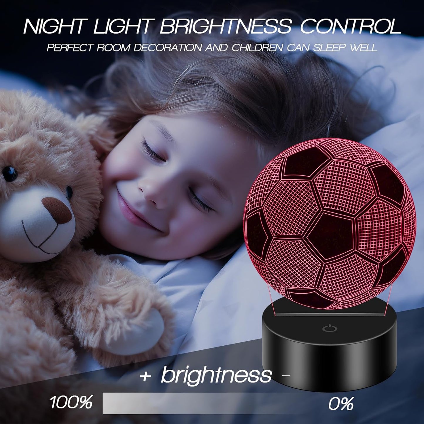 BNIB-Soccer Night Light for Kids, 3D Illusion Lamp with Remote Control with 16 Color Changing