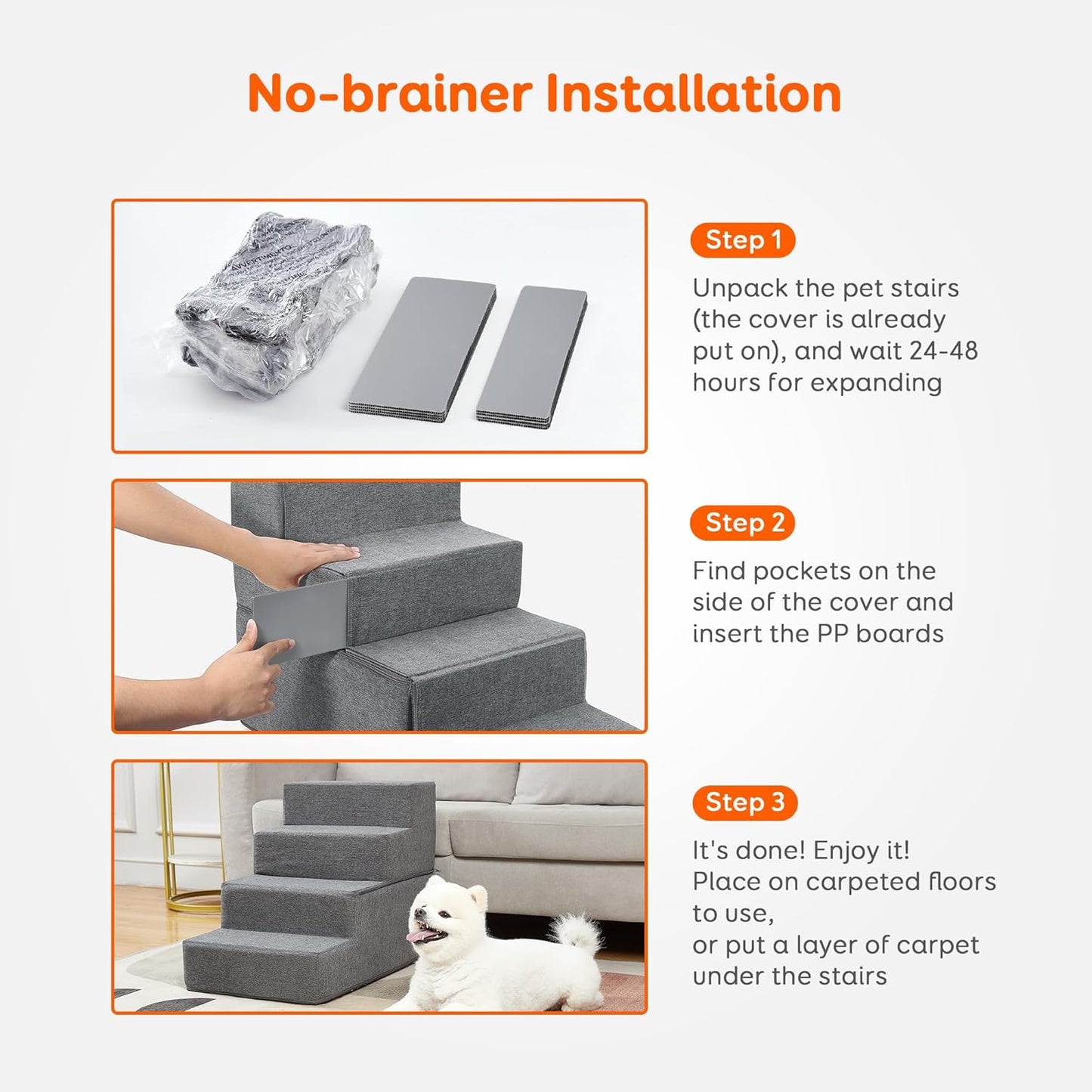 BNIB-Dog Stairs & Steps for Small Dogs Cats,Shock Absorbing Foam with High-Strength Boards,4-Step