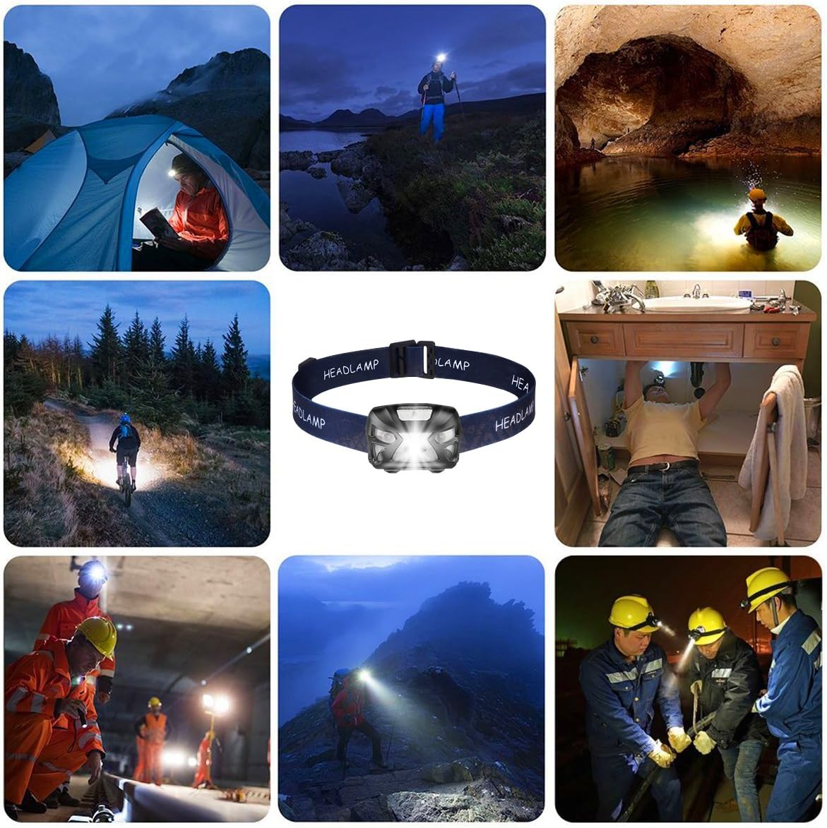 BNIB-LED Headlamp, Super Bright Rechargeable Head Lamp with Motion Sensor 6 Lighting Modes