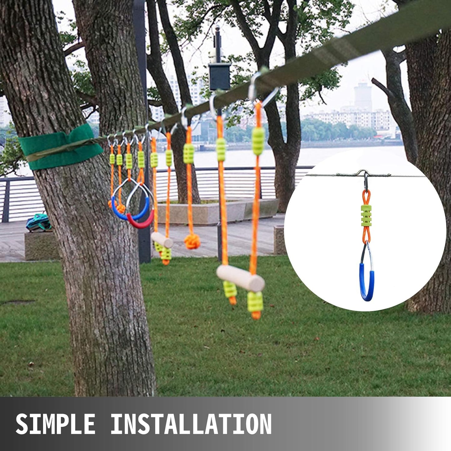 BNIB-Happybuy Ninja Warrior Obstacle Course for Kids, 45ft Ninja Line Slackline with Gym Rings,-$60