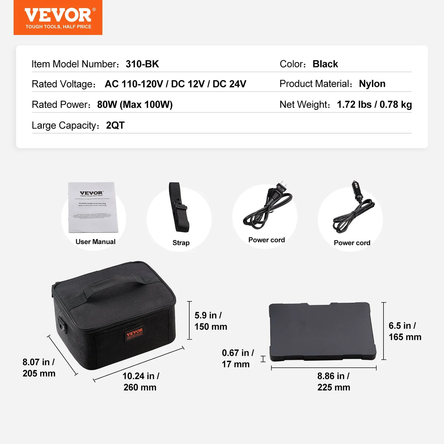 VEVOR 3-in-1 Portable Oven, 12V/24V/110V Portable Food Warmer, 80W (Max 100W) Mini Personal Microwave,-$25