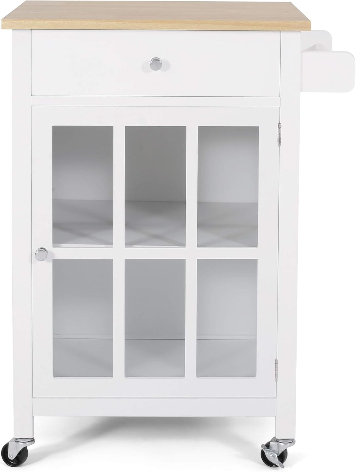 BNIB- Kitchen Island Cart with Drawer and Glass Door Cabinet, Kitchen Trolley with Adjustable Shelf