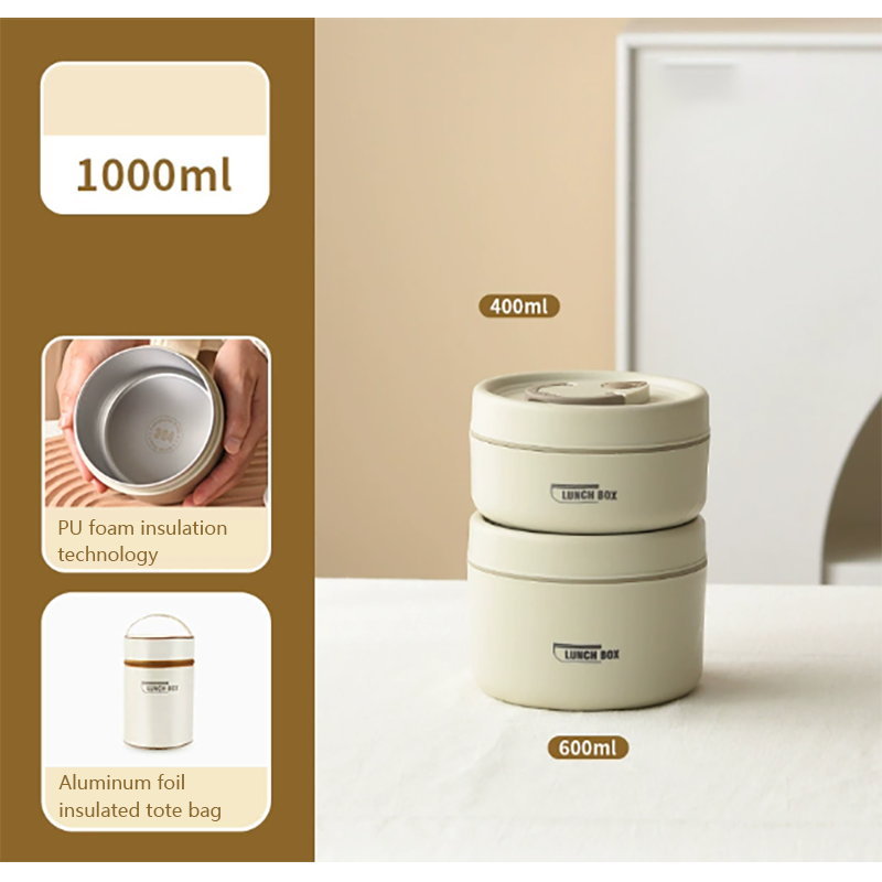BNIB-Portable Insulated Lunch Container Set,Stackable 304 Stainless Steel Food Thermal Bento Box, (2Tier)