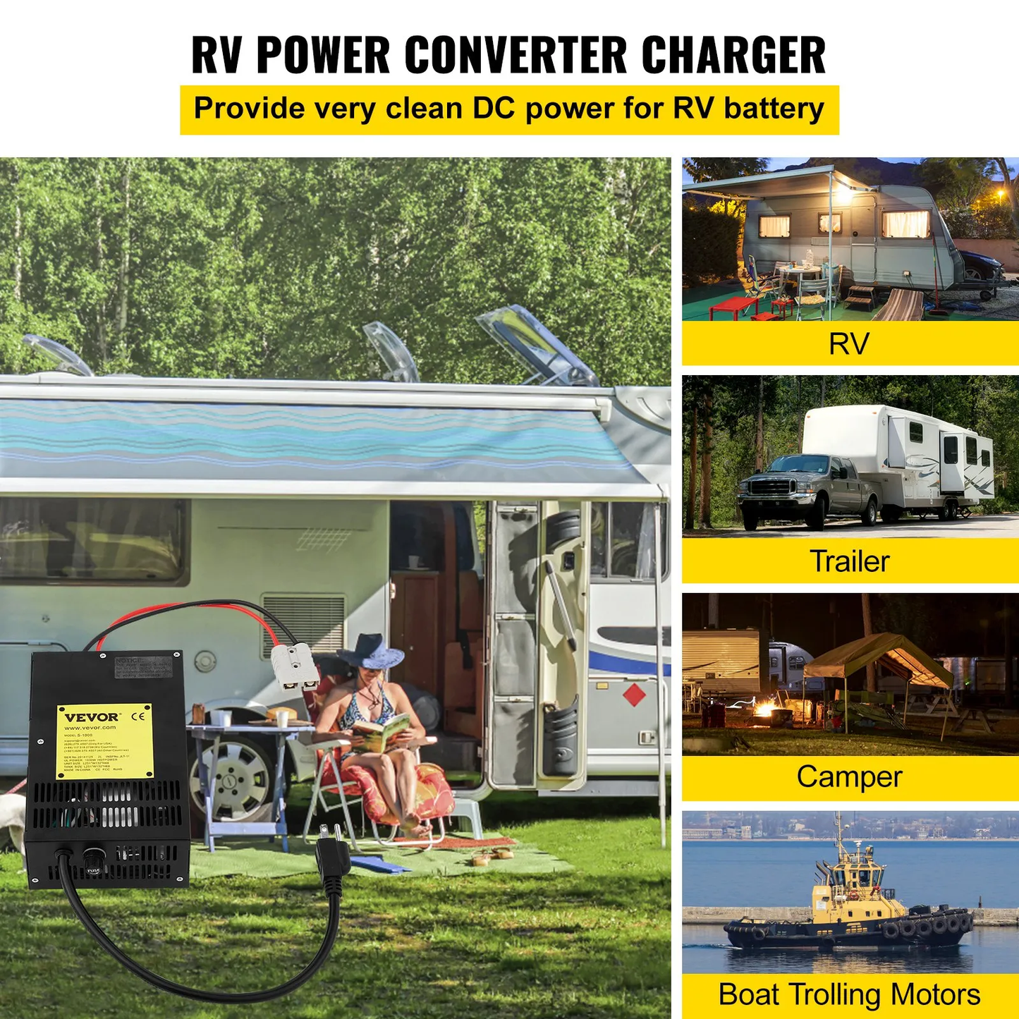 VEVOR 55 Amp RV Power Converter Charger, 110 Volt AC to 12 Volt DC,Battery Converter Charger 1000W,-$75